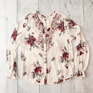 Joie Ruffle V-Neck Long Sleeve Blouse Size Medium